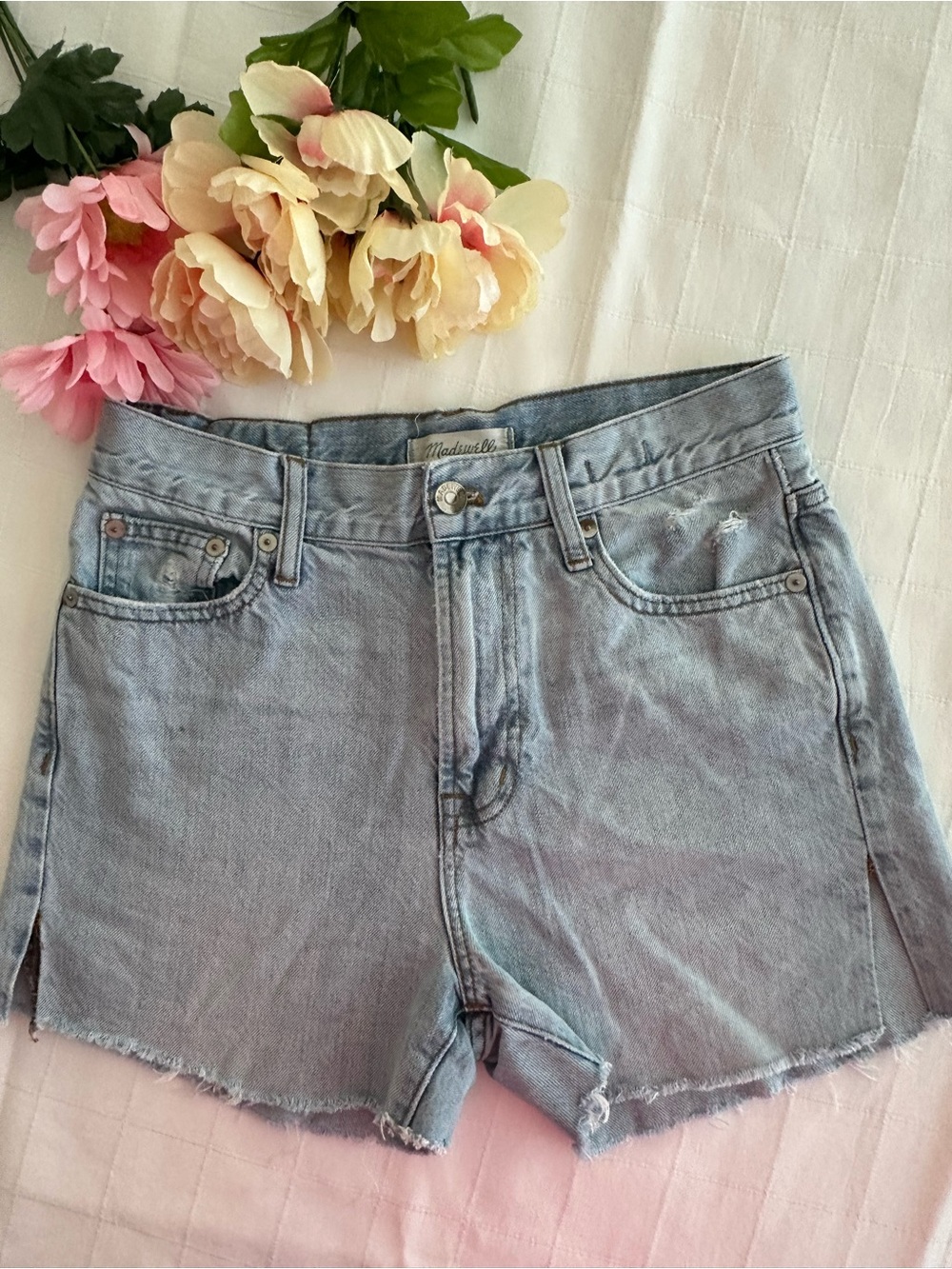 Madewell Light Blue High-Rise Denim Cutoff Shorts